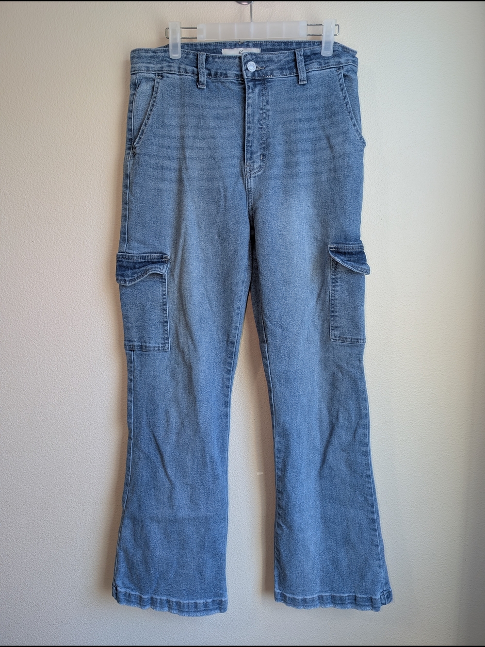 KanCan Light Blue Flare Cargo Jeans with Side Pockets Women's Size 29